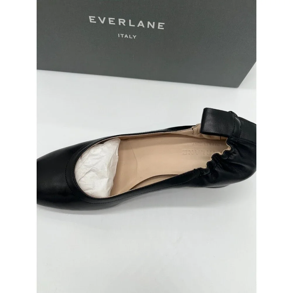 EVERLANE The Italian Day Heel Black Leather Pump Elastic Heel Size 6 In Box